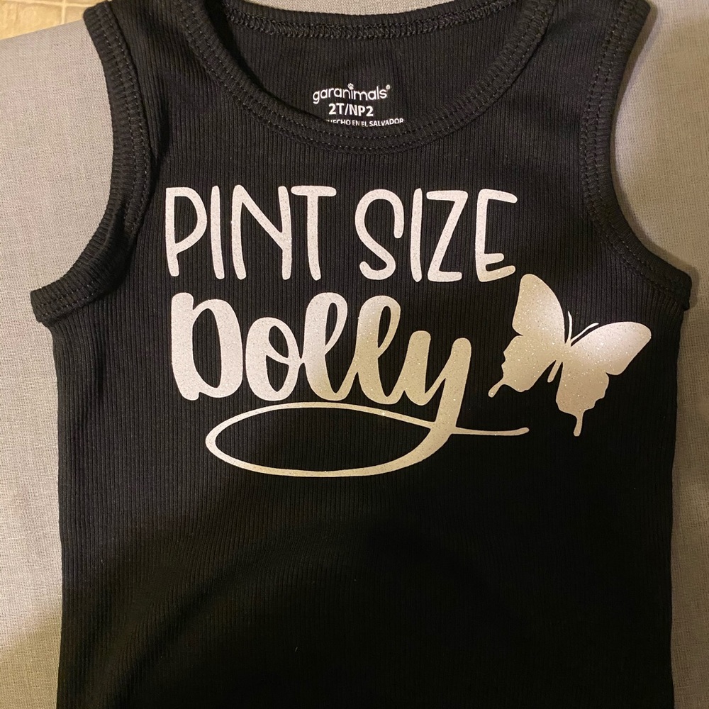 Pint size dolly children’s tank top, made by me!